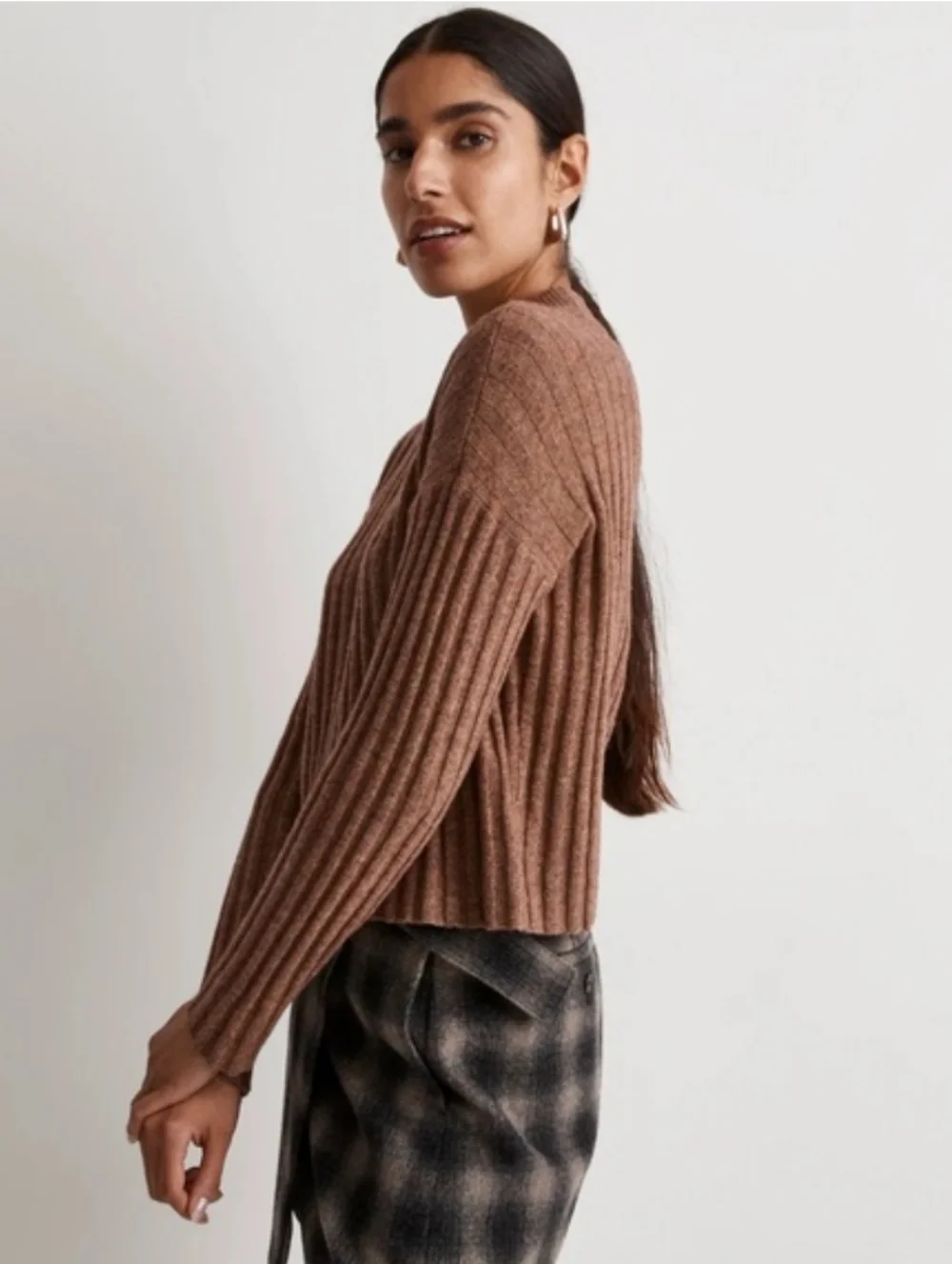 NWOT Madewell Ribbed Mock Neck Crop Sweater Small Wool Blend Pullover